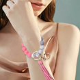 thumbnail image 2 of Silicone Beaded Bracelet Keychain Wristlet with PU Leather Tassel Portable Key Ring Bangle for Women Car Keys Holder, 2 of 4