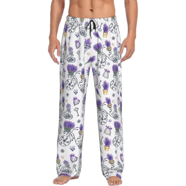 Fotbe Lavender Bicycle Pantalones de Pijama para Hombre, Pantalones de Dormir, Pantalones de Casa con Cintura Ajustable y Bolsillos-X-Large