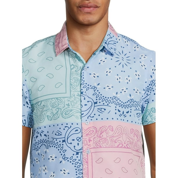 Rocawear Men’s Printed Button Front Shirt with Short Sleeves