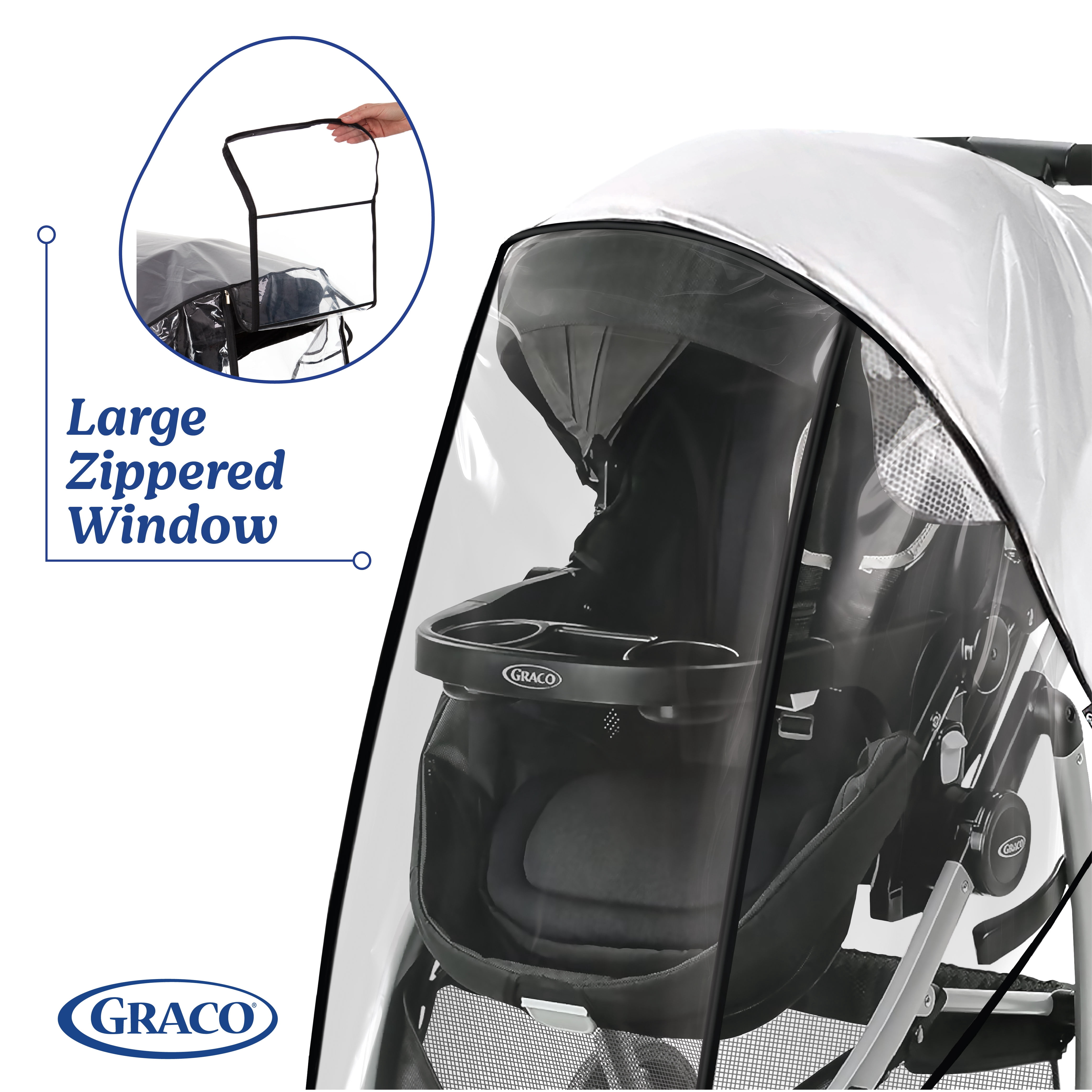 Graco Universal Deluxe Stroller Rain Cover with Zippered Window, Fits most Strollers, Vinyl, Clear