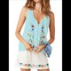 thumbnail image 2 of Blusas Bordadas con Flores para Mujer, Cuello en U, Flecos y Lazo Frontal, Camisetas Sin Mangas Holgadas Estilo Bohemio . Azul L, 2 of 7