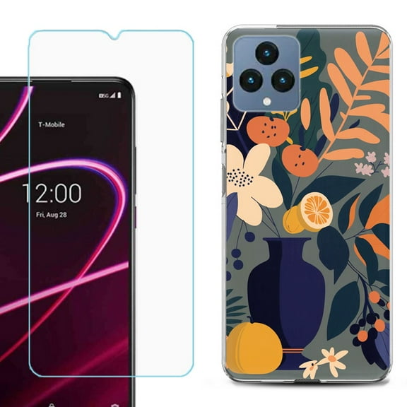 OneToughShield ® for T-Mobile Revvl 6x 5G Shockproof Phone Case, with Tempered Glass Screen Protector - Flower Art