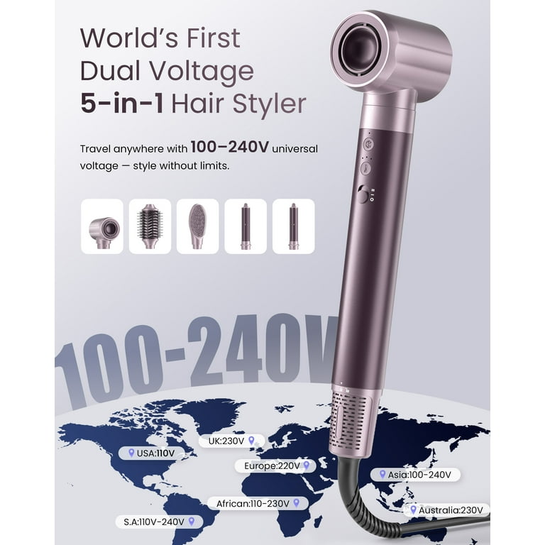 5 in 1 Hot Air Styler, Dual Voltage Hair Dryer Brush for Travel