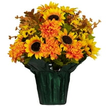 Sympathy Silks Artificial Yellow Sunflower and Amber Mum Weighted Fall Pot Indoors and Outdoors 18" Tall