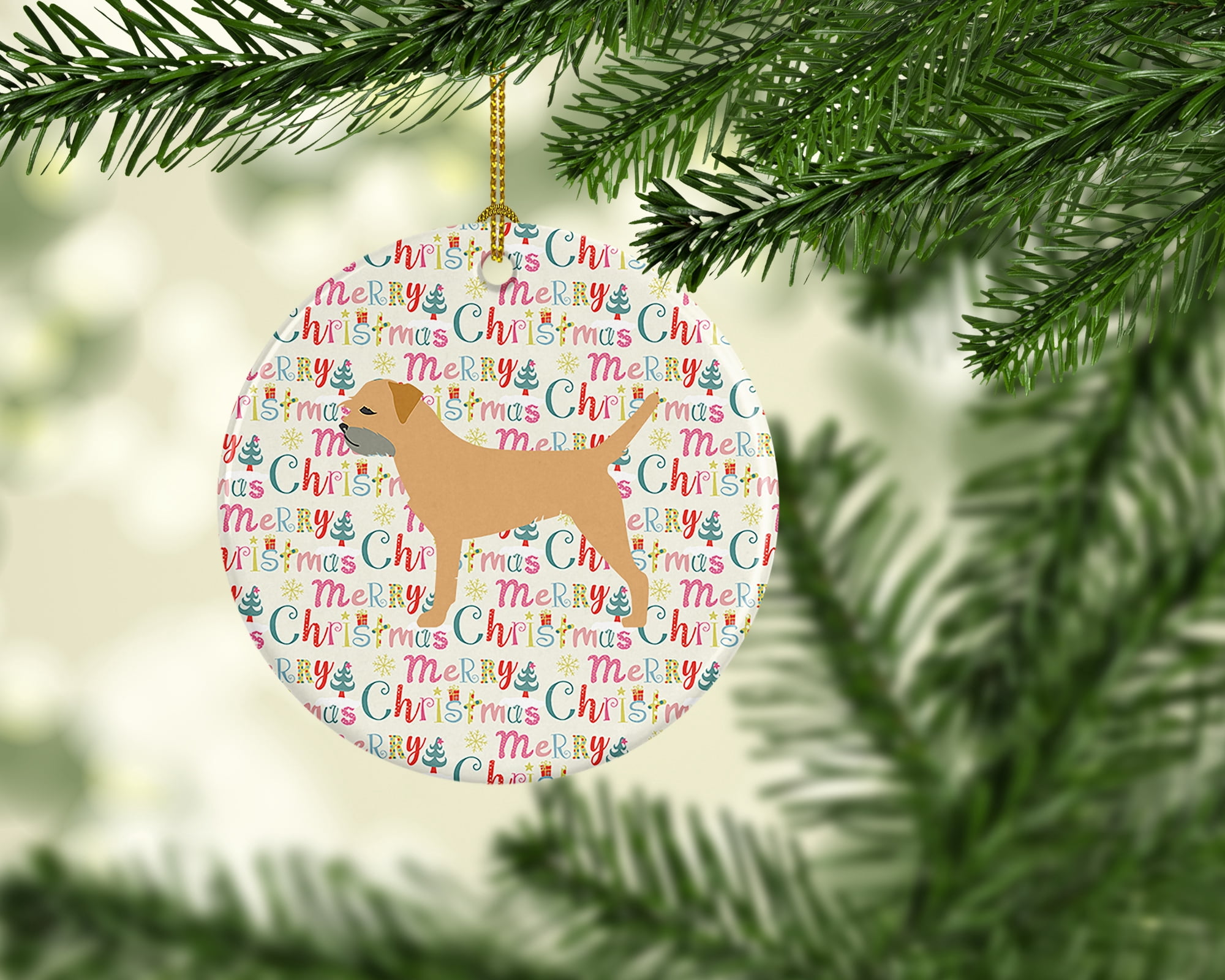 Border Terrier Merry Christmas Ceramic Ornament 2.8 in x 2.8 in