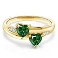 thumbnail image 2 of Gem Stone King 18K Yellow Gold Plated Silver Green Simulated Emerald and Lab Grown Diamond Women Ring (1.08 Cttw, Heart Shape 5MM, Size 7), 2 of 5