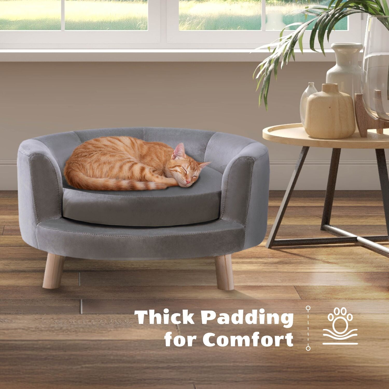 Critter Sitters 28 in. Elegant Gray Faux-Velvet Circular Pet Bed