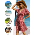thumbnail image 5 of Womens Sundress 2025 New Summer Floral Short Sleeve Wrap V Neck A-Line Midi Dress, 5 of 9