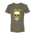 thumbnail image 2 of Skull Sunflower Skeleton Bandana Inspirational/Christian Mens Premium Tri Blend T-Shirt, Military Green, Large, 2 of 3