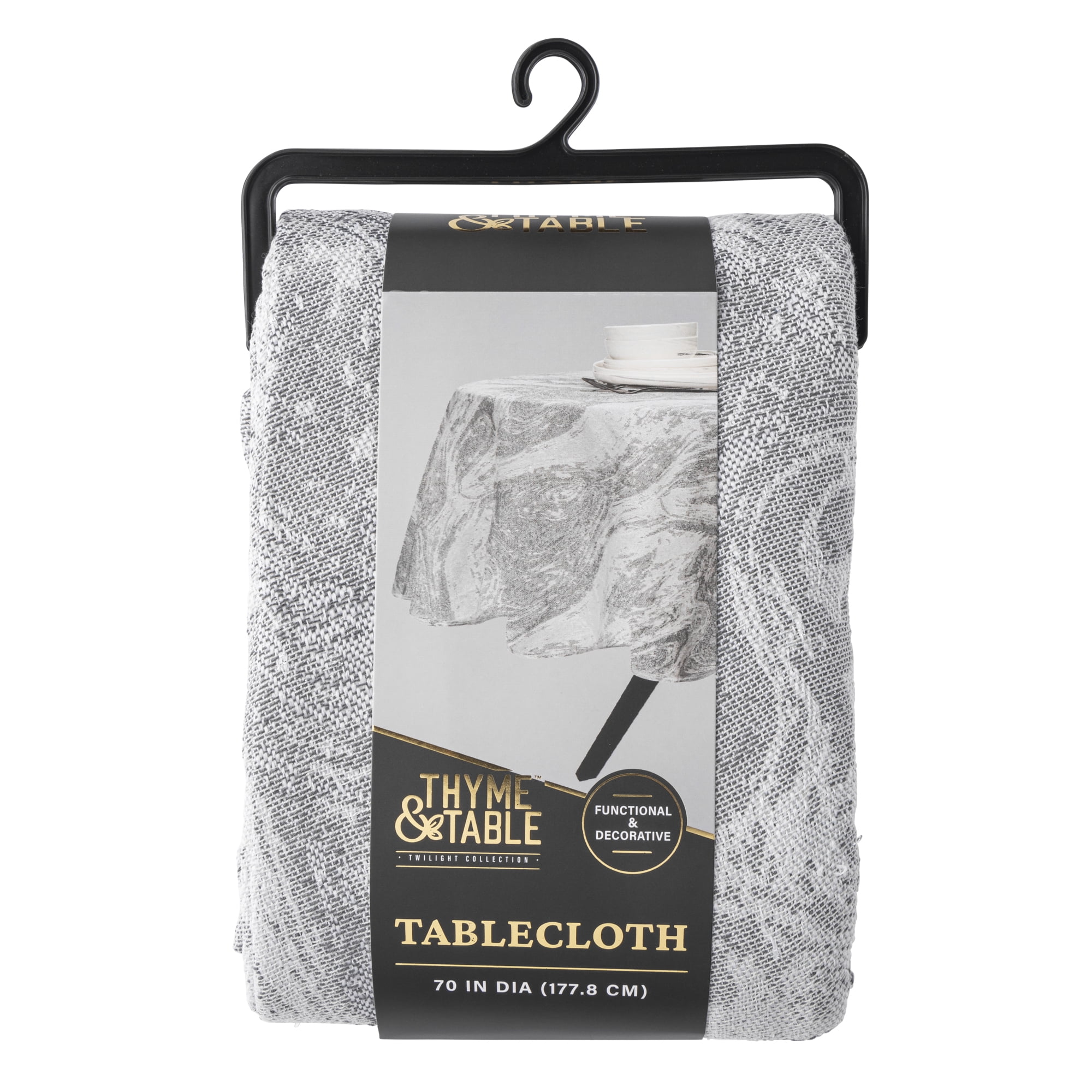 Thyme & Table 70" Round Tablecloth, Gray Marble