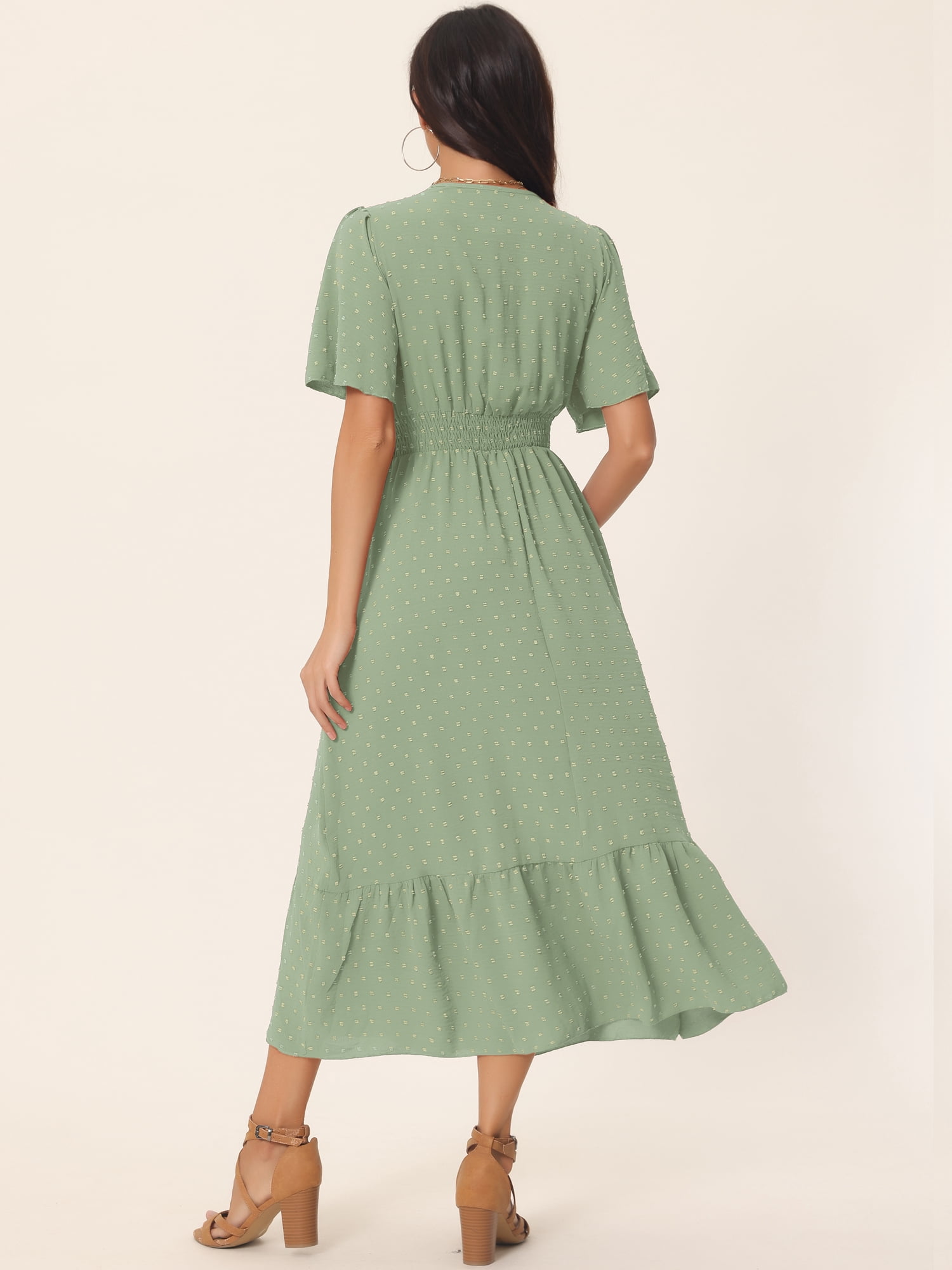 DARING DIVA Women's Swiss Dots Ruffle Midi Dresses L Light Green