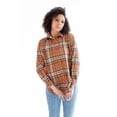thumbnail image 2 of Brown & Sand Oversized Boyfriend Flannel - Women's Plaid Button-Down Shirt, 2 of 4
