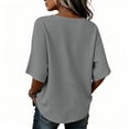 thumbnail image 5 of KyCheLot V Neck Tops for Women Short Sleeve Flare Sleeve Slit Hem Solid Color Tops Comfy Casual Summer Clothes, 5 of 7