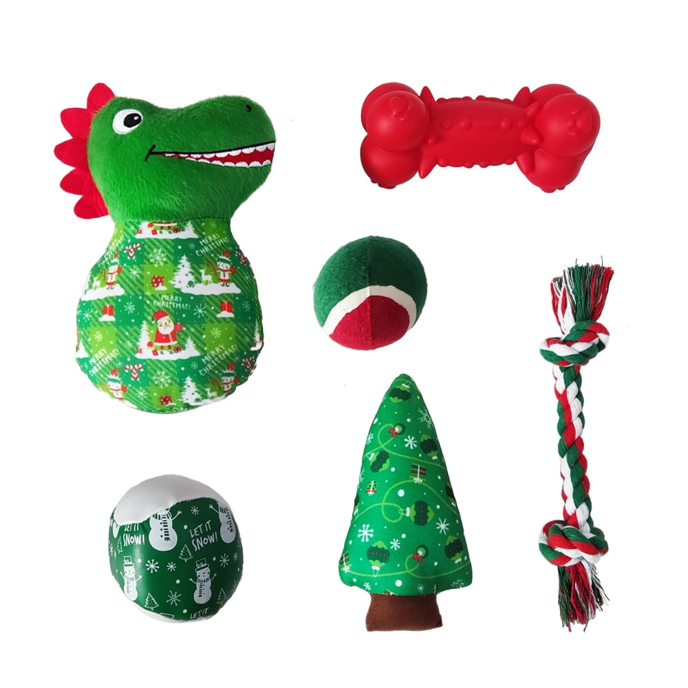 Vibrant Life Holiday Dog Toys Stocking Gift Set, Green, 6 Pcs, Plush Toys, Rope Tug Toy, Balls, and Chew Toy