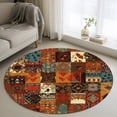 thumbnail image 2 of 3.3ft Round Rug Boho Vintage Area Rugs for Living Room Bedroom Washable Non Slip Circle Rug Low Pile Brown Ethnic Middle Century Geometric Indoor Floor Carpet for Kitchen Entryway Office Dining Room, 2 of 9