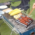 thumbnail image 3 of Rodillo para perritos calientes para Girll, rodillo para salchichas con parrilla para perritos calientes, estante de acero inoxidable con mango de madera Extra largo, capacidad para 5 perrit, 3 of 5