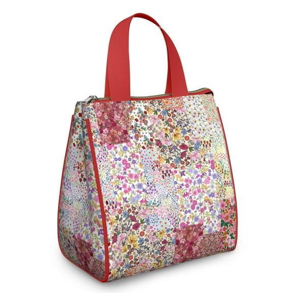 Pioneer Flower Floral Print Pattern Insulated Lunch Bag for Women & Adults,Large Portable Soft Cooler Lunch Bag,Thermal Food Storage Tote with Pearl Cotton,8.66L,8.75x5.75x9.5 Inch