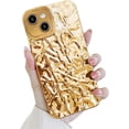 thumbnail image 1 of Compatible with iPhone 14 Plus Case, Cute 3D Tin Foil Pleated Luxury Phone Cover for Women Girls Cool Shiny Bling Designer Soft Silicone Case for iPhone 14 Plus, Gold, 1 of 14