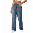thumbnail image 2 of Women Wide Leg Jeans High Waist Baggy Jean Loose Boyfriend Jeans Denim Pants Y2K Blue L, 2 of 9