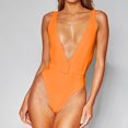thumbnail image 2 of Sngxgn Women's Swimsuits Tummy Control V Neck Bathing Suit Twist Front Ruffle Swimwear(Orange,M), 2 of 6