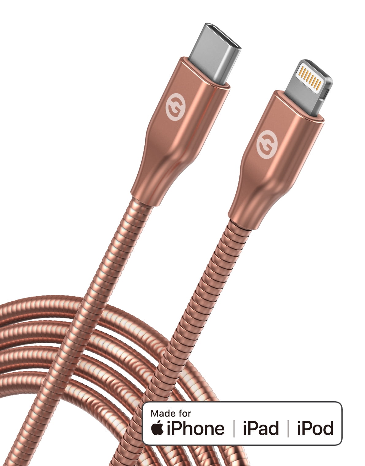 Galvanox Apple Mfi Certified Iphone Charger Metal Stainless Steel Braided Usb C To Lightning Charging Cable Fast Charge Lightning Cord For Iphone Se 11 12 13 Pro Max Xs Xr 4ft Rose Gold Walmart Com