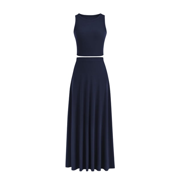 Conjunto de Falda Maxi de 2 Piezas para Mujer PRETTYGARDEN Azul Marino XL
