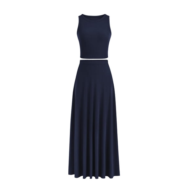 Conjunto de Falda Maxi de 2 Piezas para Mujer PRETTYGARDEN en Azul Marino Talla M