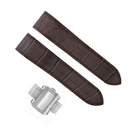 COMPLETE 20MM LEATHER STRAP BAND DEPLOYMENT FOR 32MM CARTIER SANTOS WATCH BROWN