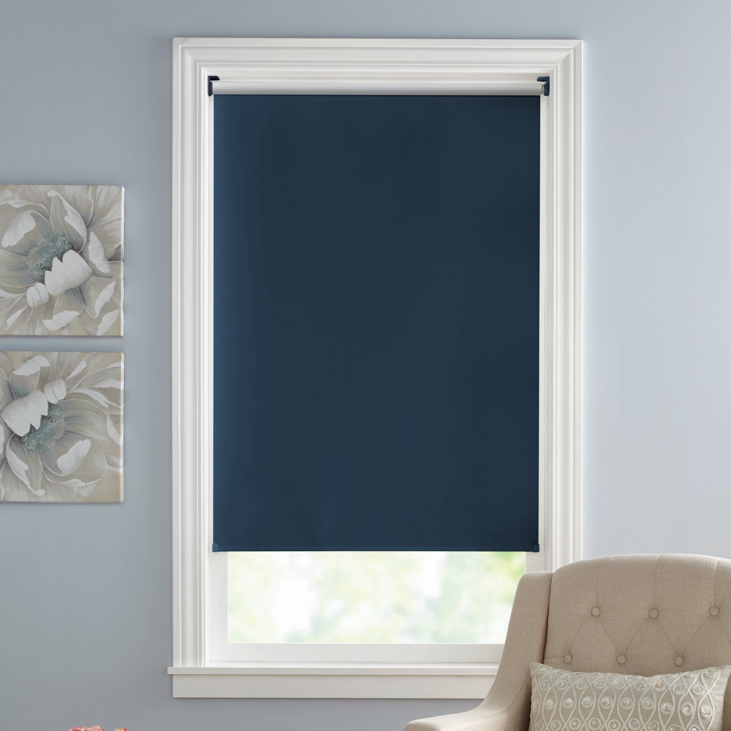 Lumi Blackout Cordless Slow Release Fabric Roller Shade 60" x72", Blue