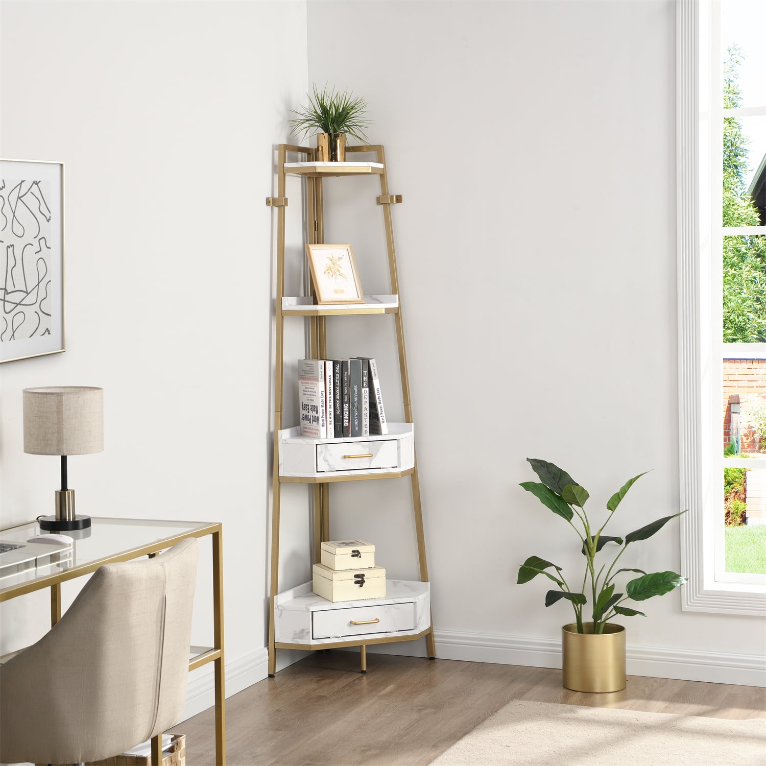 Dropship Corner Shelf, 4 Tier Bamboo Corner Bookshelf, 47.2 Inch Tall  Bookcase, Open Ladder Book Case, Modern Bookshelf Stand In Living Room,  Bedroom, Office, Kitchen, Balcony, White to Sell Online at a