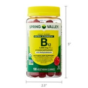 Spring Valley Extra Strength Vitamin B12 Supplement, Raspberry Flavor, 3000 mcg, 100 Count, Vegetarian Gummies for Metabolism Support