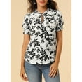thumbnail image 5 of INSPIRE CHIC Women's Ruffle Tie Neck Casual Short Sleeve Floral Blouse L White, 5 of 7
