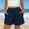thumbnail image 2 of Women's Linen Shorts Casual High Waisted Shorts Pleated Front Side Pockets Loose Solid Color Summer Beach Short Pants, 2 of 9