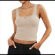 thumbnail image 3 of Camisola de Tirantes para Mujer, , Ajustada, de Punto Acanalado, con Encaje, para Verano, con Cuello Cuadrado y Sin Mangas. Albaricoque S, 3 of 10