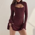 thumbnail image 1 of Vestido Vestido de manga larga acampanado de punto Una línea Vestido ahuecado Jersey Hotsweet Clubwear Ygjytge Vino Tinto M para Mujer, 1 of 8