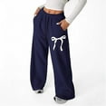 thumbnail image 2 of WULMLEO Women's Sweatpants Bow Graphic Drawstring Elastic Waist Wide Leg Pants with Pockets Navy L, 2 of 3