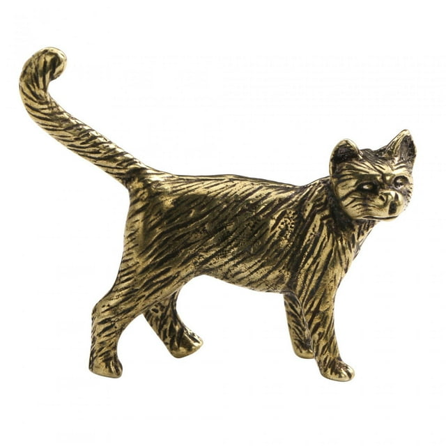 Cat Brass Statue Feng Shui Tea Pet Figurine for Shelf Shelves Tabletop