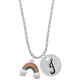 thumbnail image 1 of Delight Jewelry Silvertone Enamel Rainbow Silvertone Script Initial Disc - J - Charm Necklace, 20"+3", 1 of 4
