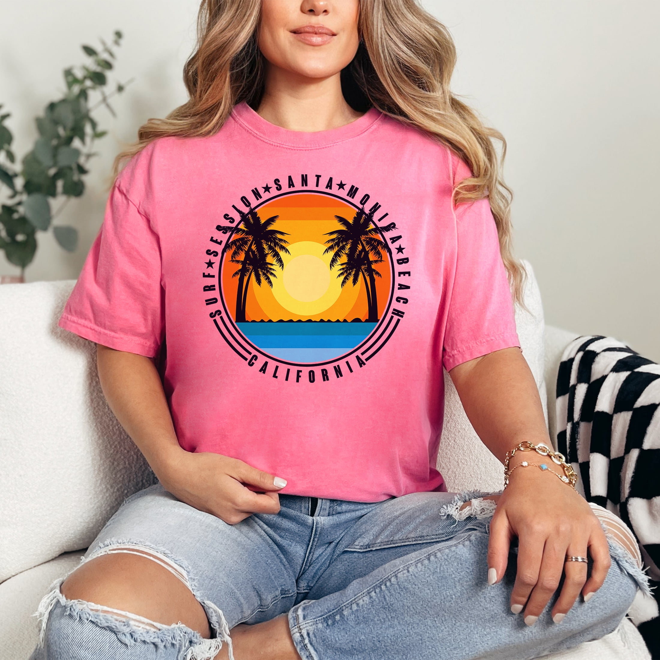 California Santa Monica Beach Surf Session, Crunchberry Comfort Colors T-Shirt, XL