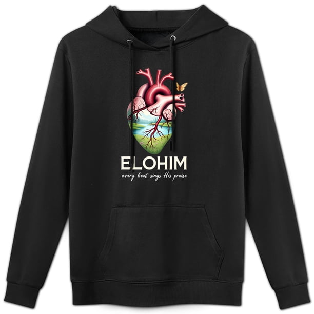 Sudadera con Paisaje del Corazón, Mariposa y Frase "ELOHIM"