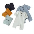 thumbnail image 1 of Infant Baby Romper One Piece Jumpsuits Bodysuit Knitted Rib Short Sleeves Summer Outfits 0-18 M, 1 of 5