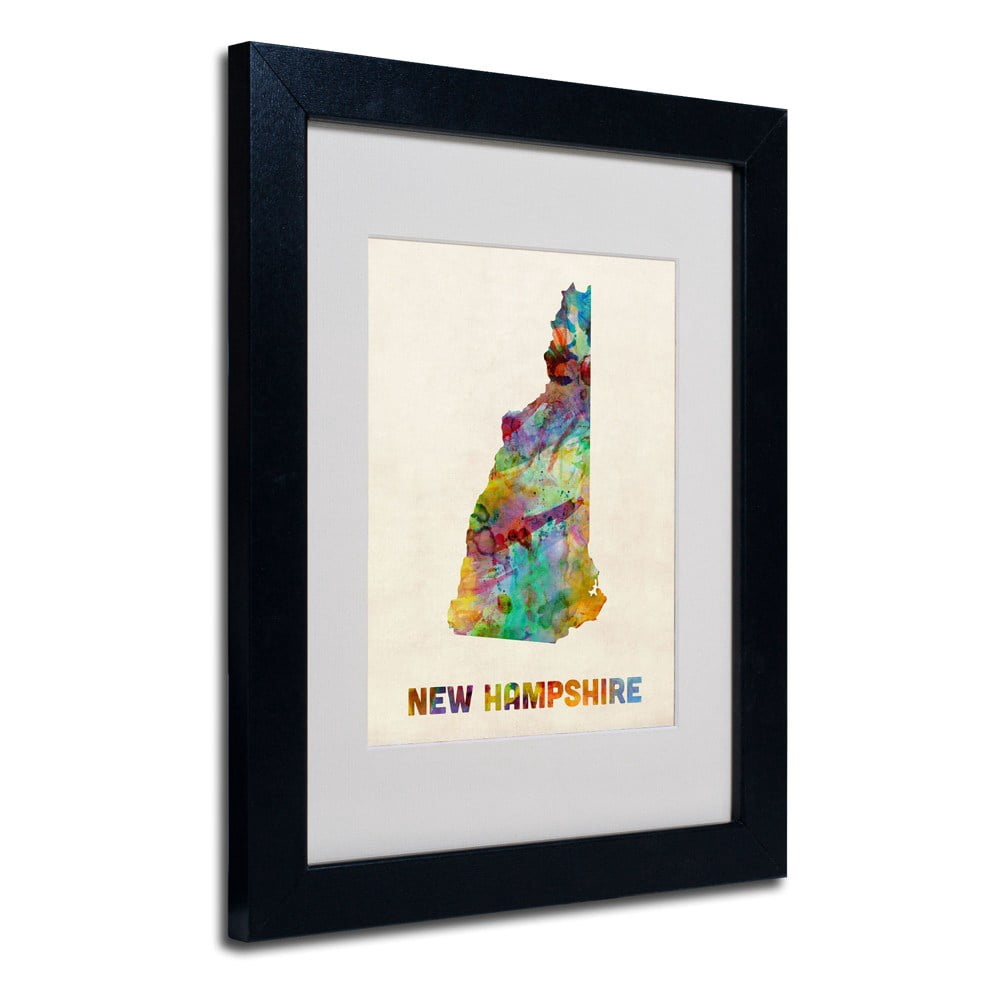 Trademark Fine Art "New Hampshire Map" Matted Framed Art by Michael Tompsett, Wood Frame