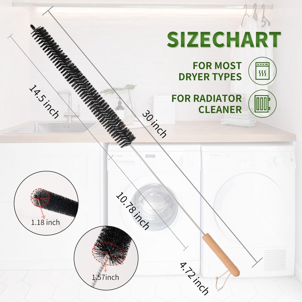 2 Pack Refrigerator Coil Cleaning Brush - 30 Inch Long Handle Dryer Lint Brush Vent Cleaner for Household Use, Duct Remover, Crevice Cleaning Brush, Washing Machine Cleaning Tools