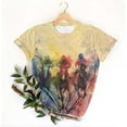 thumbnail image 4 of Tops for Women under $5 Short-sleeved Round Neck Pullover Horse Printed Casual T-shirt Multicolor, 4 of 4