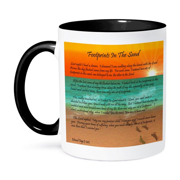 3dRose, Footprints In The Sand , 11oz Two-Tone Black Mug
