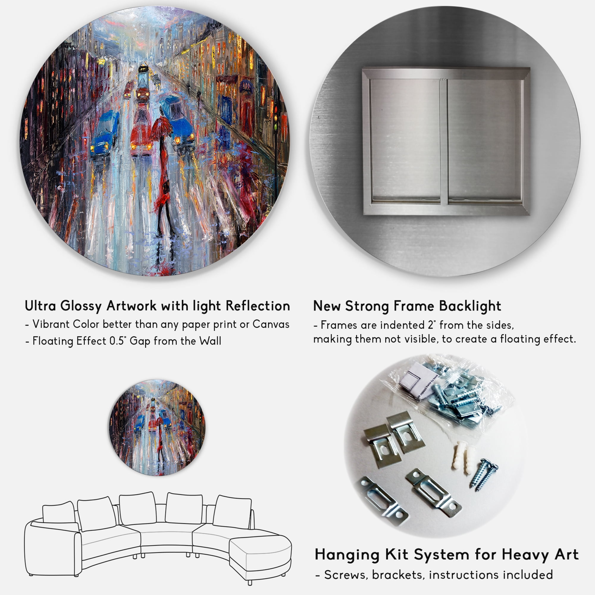 Designart 'Girl In Red Crossing The Street' Traditional Circle Metal Wall Art 36x36 - Disc of 36