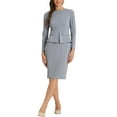 thumbnail image 1 of Vestido de trabajo midi ajustado de peplum para mujer, cuello redondo, de manga larga, cintura alta, color azul grisáceo, 1 of 6