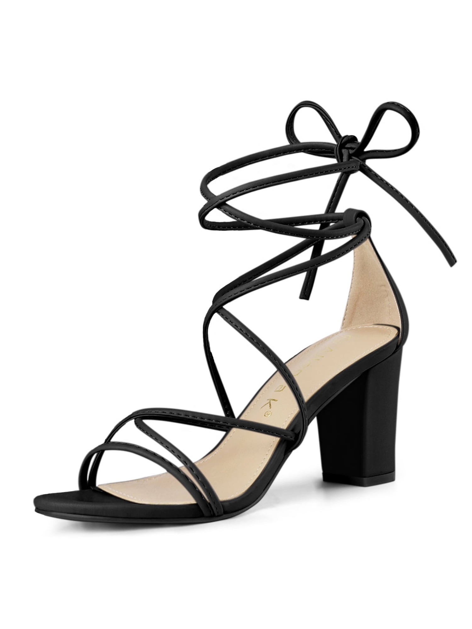 black block heel lace up sandals