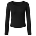 thumbnail image 6 of felwors Women's Long Sleeve Stretch Ribbed Crewneck T-Shirt - Fitted Casual Basic Top for Business & Daily Wear Black, XL, 6 of 6
