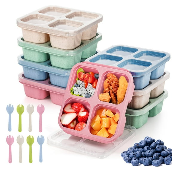 8 Pcs Snack Box Containers Set, Reusable 4 Compartment Lunchable Container, Food Storage Containers for Work and Travel
